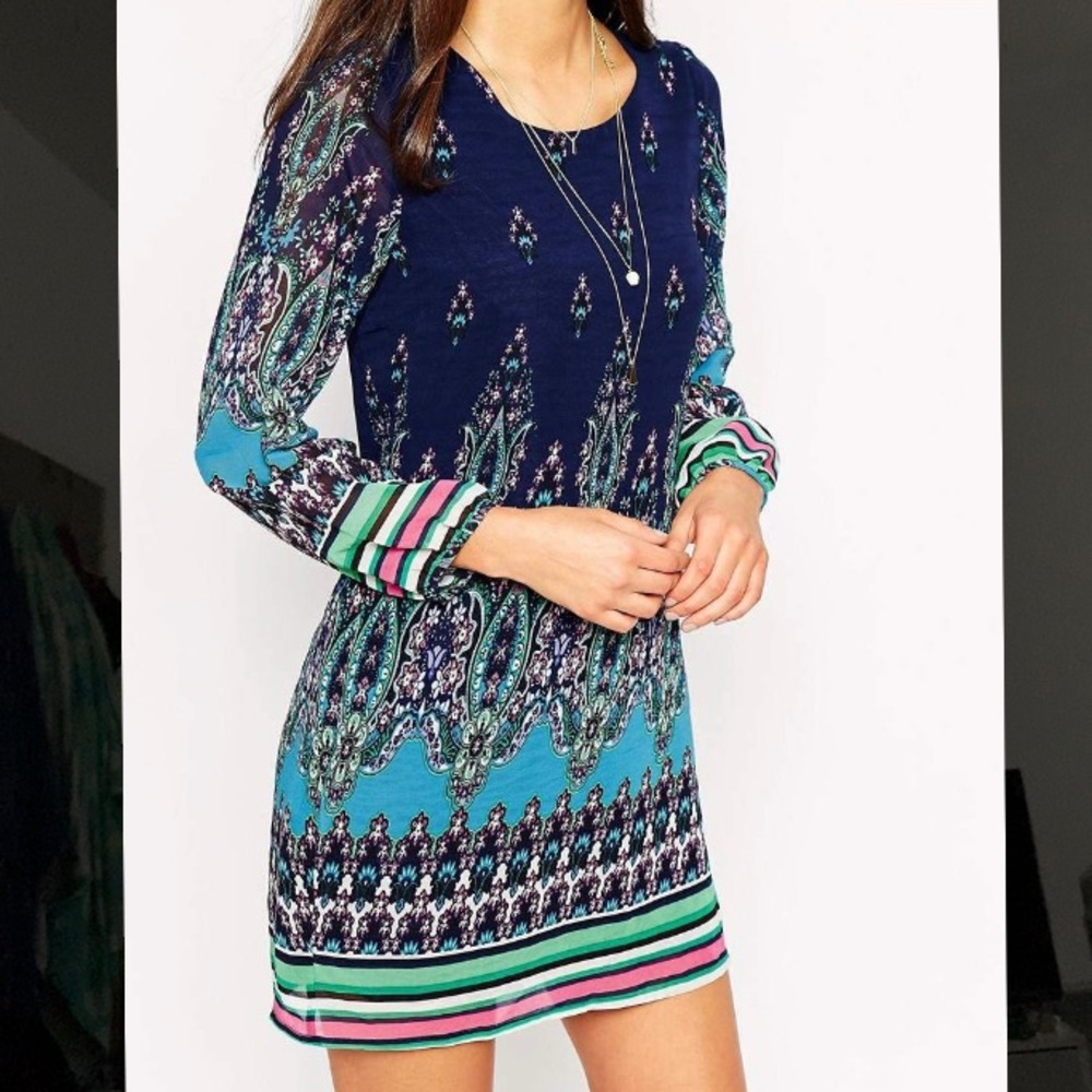 ASOS Yumi Long Sleeve Dress Paisley Print Small